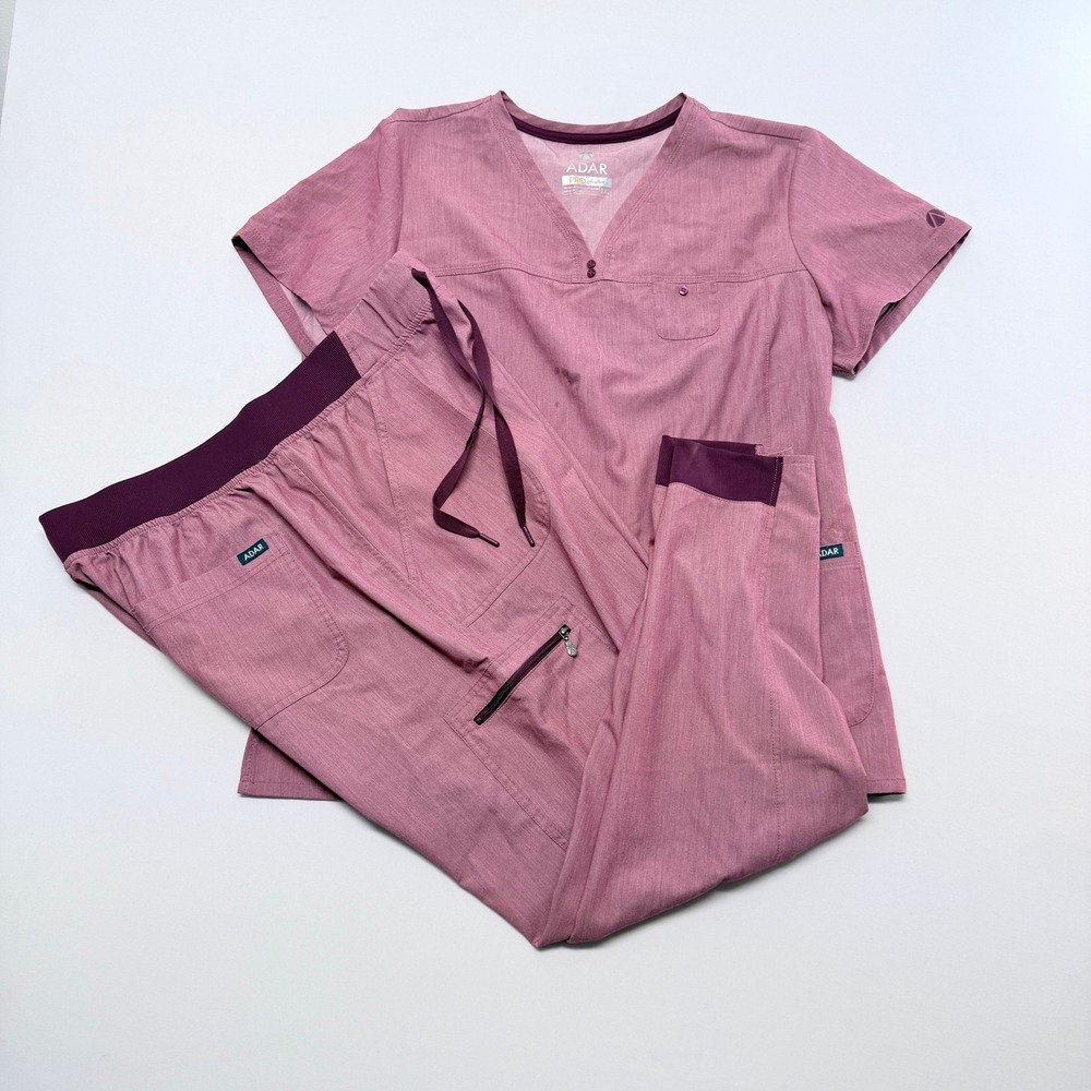 Adar Pro Heather Mauve Pink Scrub Set V-Neck Top Jogger Pants 2XL P9400